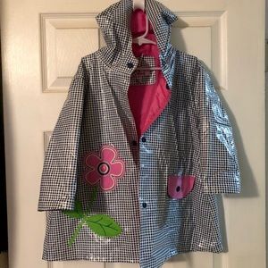 Checkered Flower Hooded Raincoat Size 4T